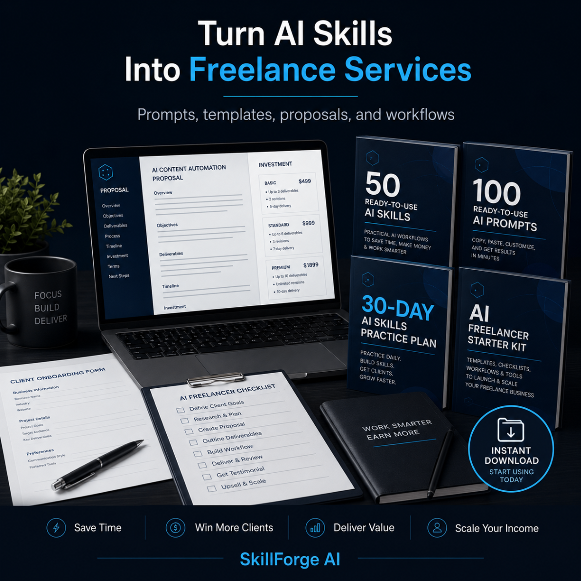 AI freelancer toolkit with proposals, onboarding, pricing, and workflow templates